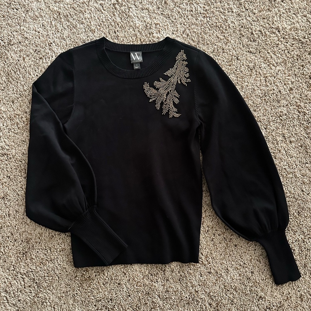 Worthington Black Sweater with Gold Beaded Embellishment
